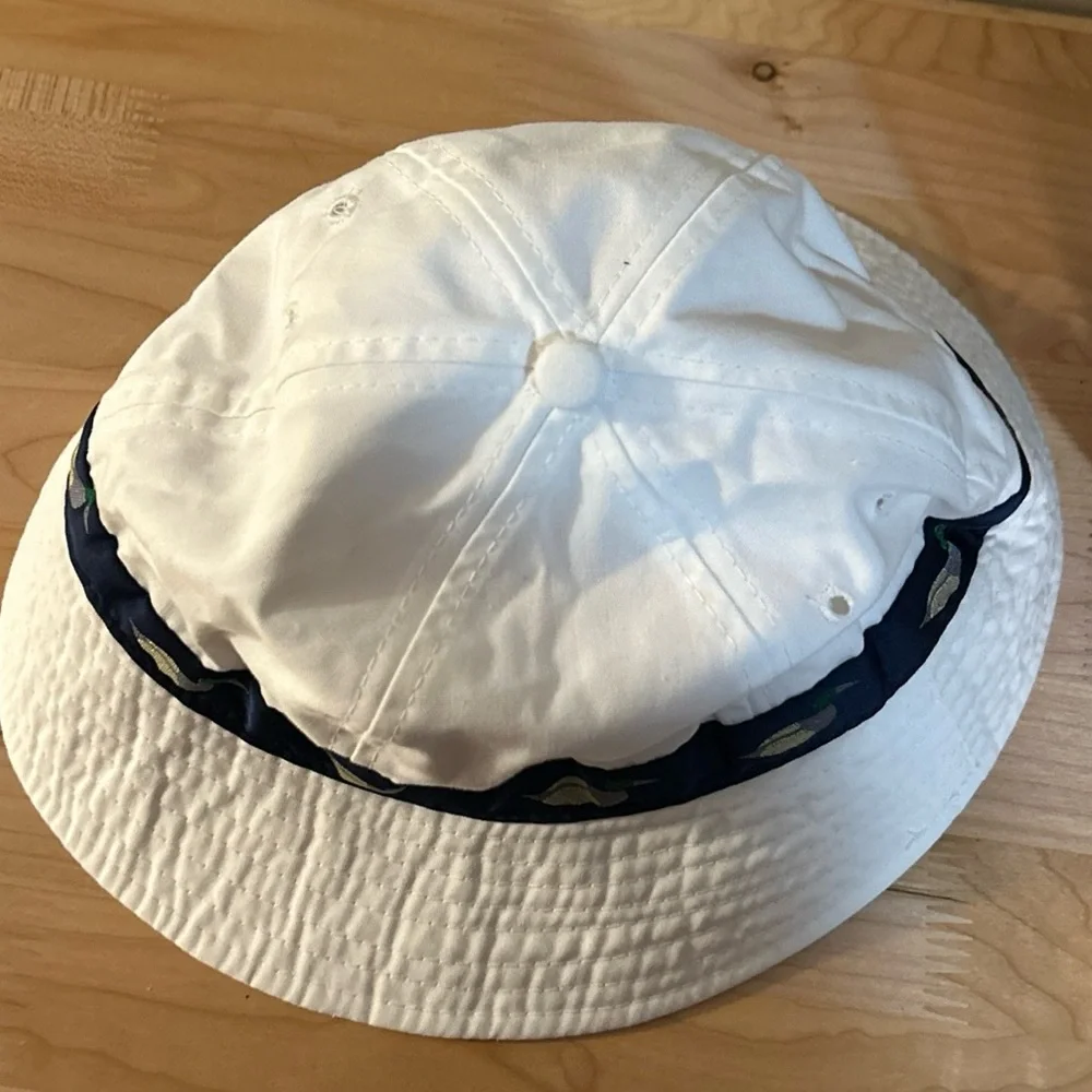 Vtg “We Cover The World” Kids Large White Sun Hat Bucket Hat Mallard Duck Print